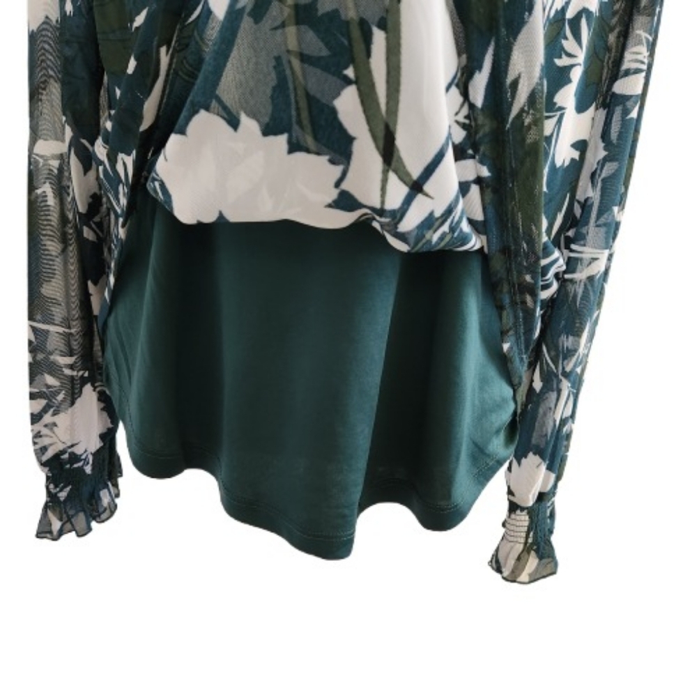 🆕️Kathy Ireland Green and White Abstract Floral Print Blouse - Picture 5 of 11